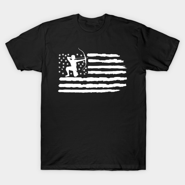 Archery flag design, bowman on usa flag T-Shirt by colorbyte